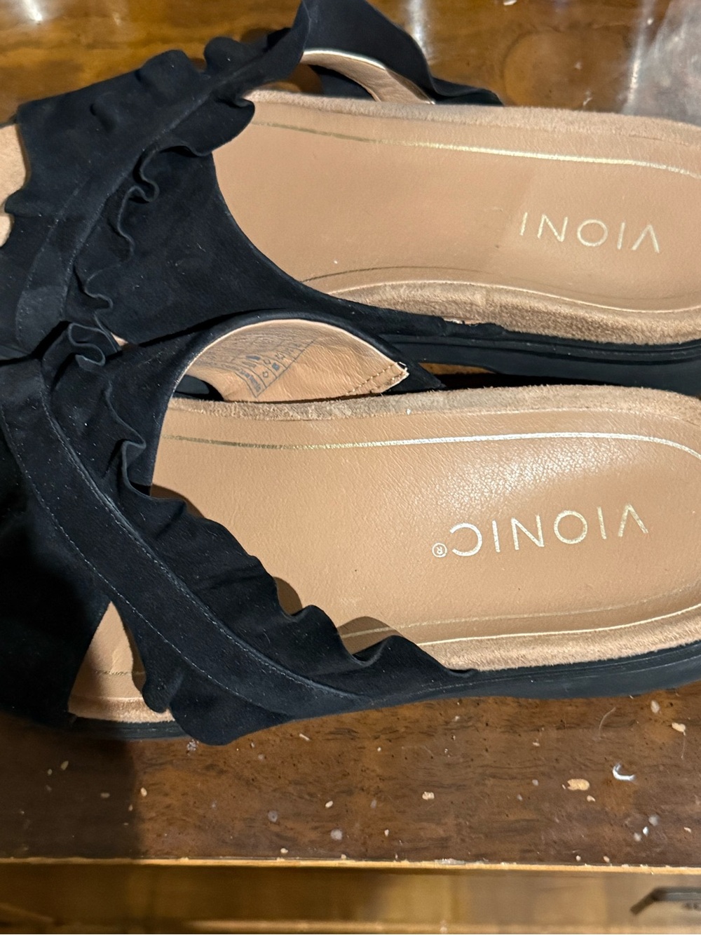 Vionic Black Ruffle Slide Mules - Picture 2 of 3